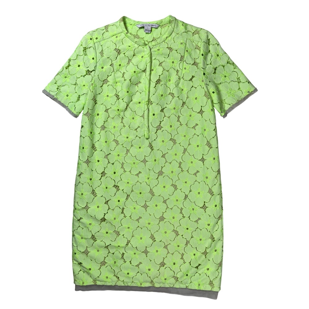 Diane von Furstenberg Warner Dress Womens 4 Neon Lime Green Floral Lace‎ Shift